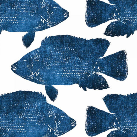Navy Fish Collage White Modern Wood Framed Art Print by Brown, Victoria