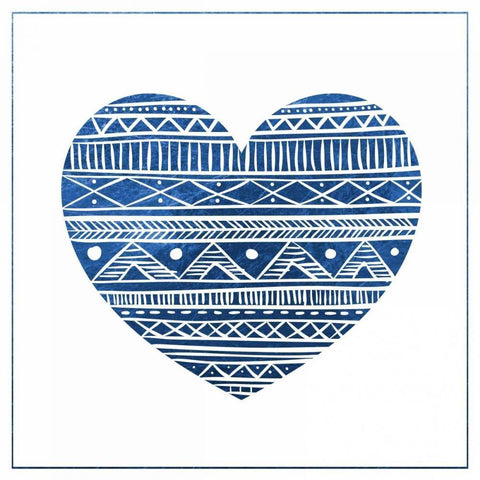 Indigo Tribal Heart 1 White Modern Wood Framed Art Print with Double Matting by Brown,Victoria