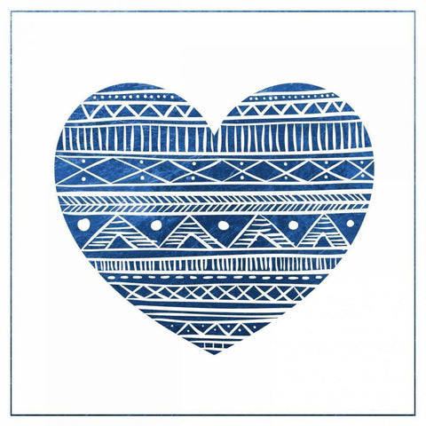 Indigo Tribal Heart 1 White Modern Wood Framed Art Print by Brown,Victoria