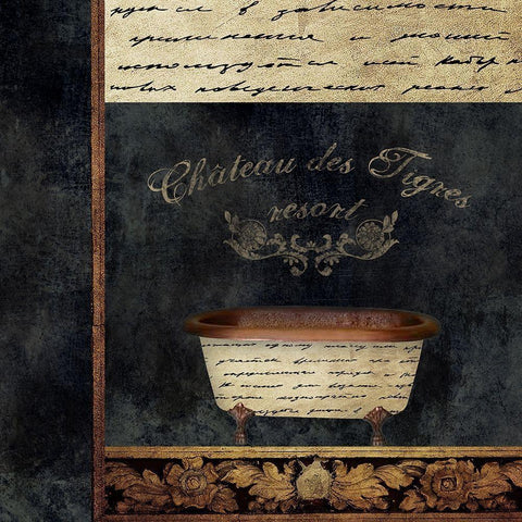 Bathtub-Notes Black Ornate Wood Framed Art Print with Double Matting by Brown, Victoria