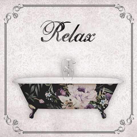 Relax Bath Black Ornate Wood Framed Art Print with Double Matting by Brown, Victoria