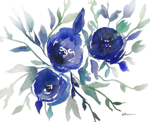 Blue Roses White Modern Wood Framed Art Print with Double Matting by Brown, Victoria