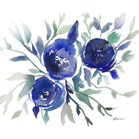Blue Roses Black Modern Wood Framed Art Print by Brown, Victoria