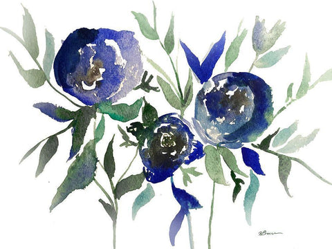 Blue Roses 2 White Modern Wood Framed Art Print with Double Matting by Brown, Victoria