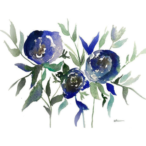 Blue Roses 2 Black Modern Wood Framed Art Print by Brown, Victoria