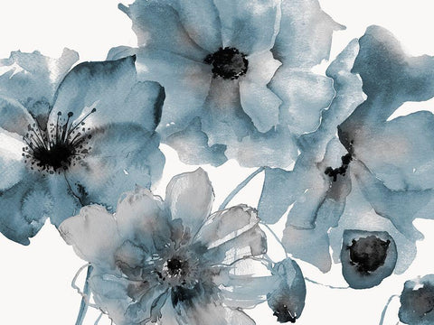 Blue Poppy Bouquet Black Ornate Wood Framed Art Print with Double Matting by Brown, Victoria
