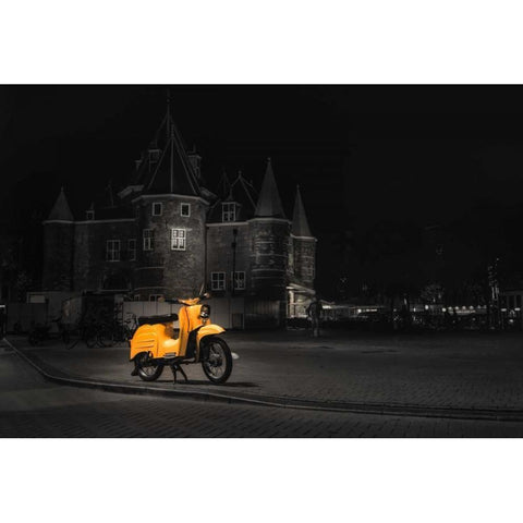 Amsterdam Scooter Black Modern Wood Framed Art Print with Double Matting by Brown,Victoria