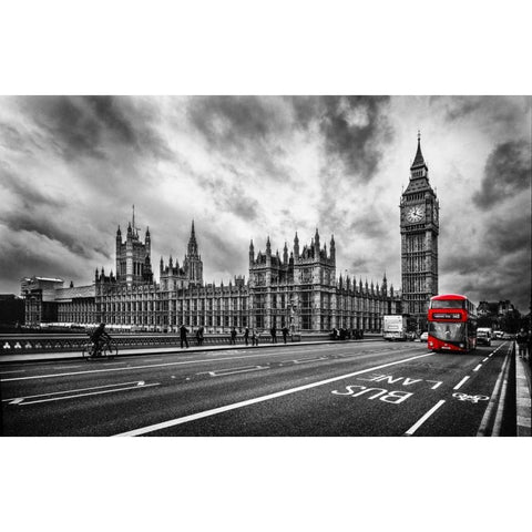 London Doubledecker White Modern Wood Framed Art Print by Brown,Victoria