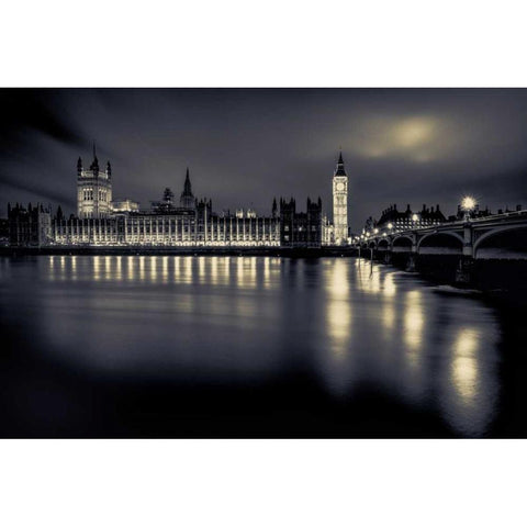 London Duotone Parliament Black Modern Wood Framed Art Print with Double Matting by Brown,Victoria