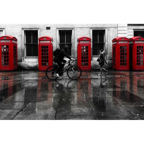 London Phone Booths People White Modern Wood Framed Art Print by Brown,Victoria