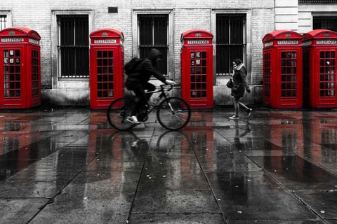 London Phone Booths People White Modern Wood Framed Art Print with Double Matting by Brown,Victoria