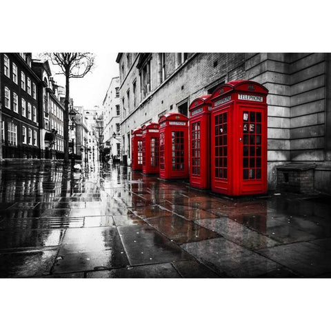 London Phone Booths Gold Ornate Wood Framed Art Print with Double Matting by Brown,Victoria