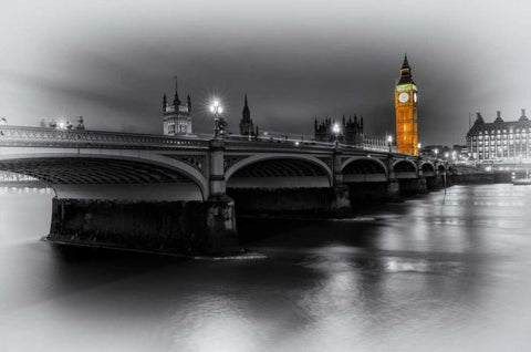 London Selective Bridge and Big Ben White Modern Wood Framed Art Print with Double Matting by Brown,Victoria