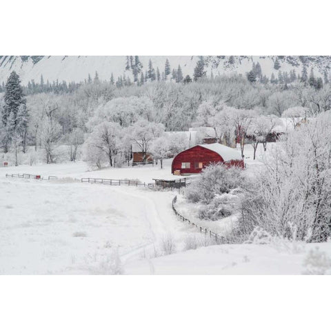 Farm In The Snow White Modern Wood Framed Art Print by Brown,Victoria