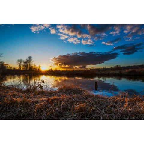 Sunset By The River 2 Gold Ornate Wood Framed Art Print with Double Matting by Kostka, Vladimir