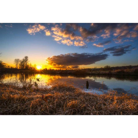 Sunset By The River 1 Black Modern Wood Framed Art Print with Double Matting by Kostka, Vladimir