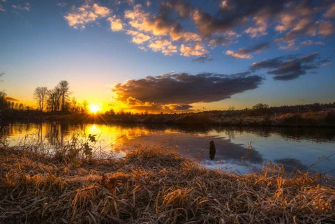 Sunset By The River 1 Black Ornate Wood Framed Art Print with Double Matting by Kostka, Vladimir