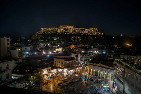 Greece Athens Acropolis Night 1 Black Ornate Wood Framed Art Print with Double Matting by Kostka, Vladimir