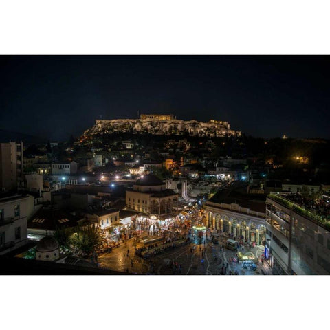 Greece Athens Acropolis Night 1 Black Modern Wood Framed Art Print by Kostka, Vladimir