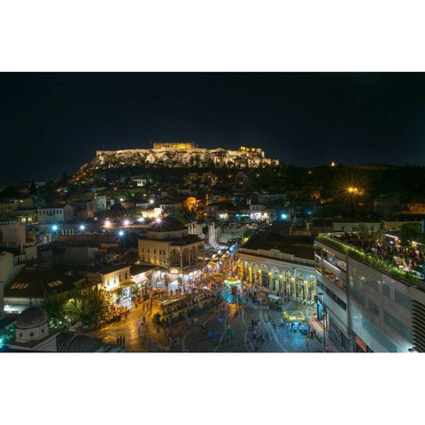 Greece Athens Acropolis Night 2 Gold Ornate Wood Framed Art Print with Double Matting by Kostka, Vladimir