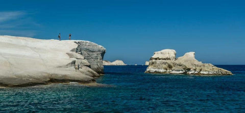Milos Rocks Shores White Modern Wood Framed Art Print with Double Matting by Kostka, Vladimir