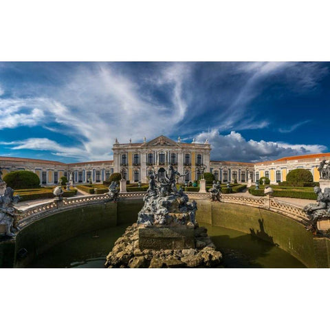 Portugal Palace 3 Black Modern Wood Framed Art Print with Double Matting by Kostka, Vladimir