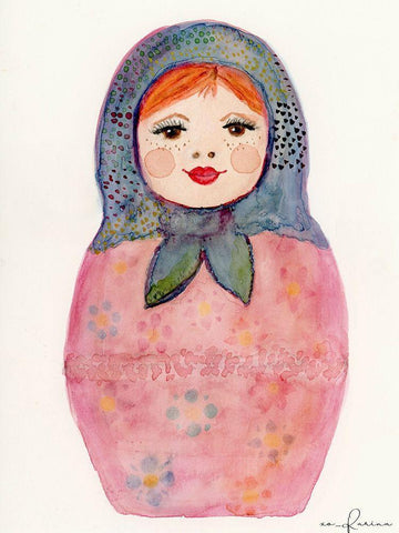 Nesting Doll 1 White Modern Wood Framed Art Print with Double Matting by Barski, Karen