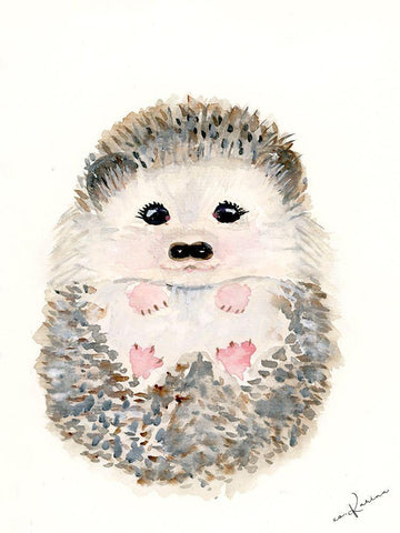 Hedgehog 1 White Modern Wood Framed Art Print with Double Matting by Barski, Karen