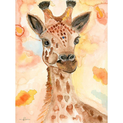 Watercolor Giraffe Black Modern Wood Framed Art Print with Double Matting by Barski, Karen