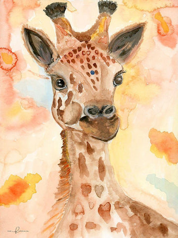 Watercolor Giraffe White Modern Wood Framed Art Print with Double Matting by Barski, Karen