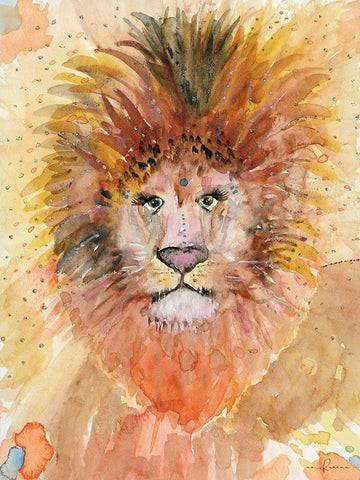 Watercolor Lion White Modern Wood Framed Art Print with Double Matting by Barski, Karen