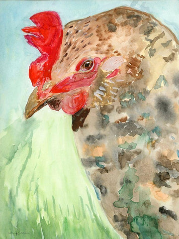 Watercolor Rooster Black Ornate Wood Framed Art Print with Double Matting by Barski, Karen