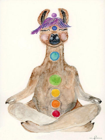 Meditating Llama Black Ornate Wood Framed Art Print with Double Matting by Barski, Karen