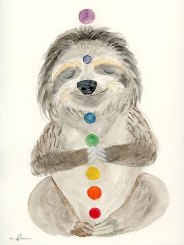 Meditating Sloth 1 Black Ornate Wood Framed Art Print with Double Matting by Barski, Karen