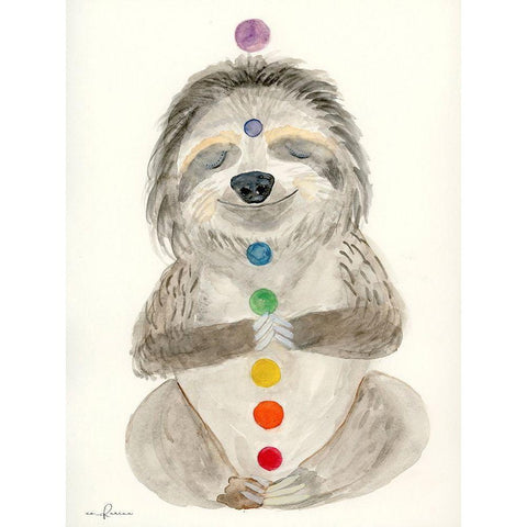 Meditating Sloth 1 Gold Ornate Wood Framed Art Print with Double Matting by Barski, Karen