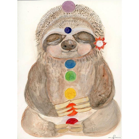 Meditating Sloth 2 Gold Ornate Wood Framed Art Print with Double Matting by Barski, Karen