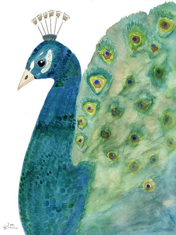 Peacock In Light White Modern Wood Framed Art Print with Double Matting by Barski, Karen