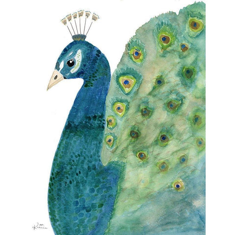 Peacock In Light White Modern Wood Framed Art Print by Barski, Karen