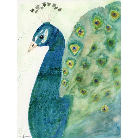 Gazing Peacock 1 Black Modern Wood Framed Art Print with Double Matting by Barski, Karen