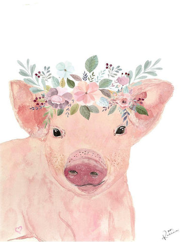 Pretty Pig Black Ornate Wood Framed Art Print with Double Matting by Barski, Karen