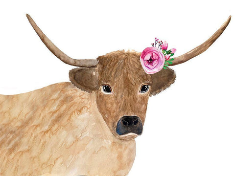 Steer Head Flower Black Ornate Wood Framed Art Print with Double Matting by Barski, Karen