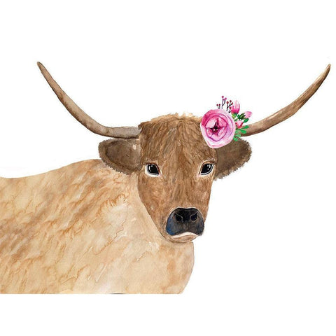Steer Head Flower Black Modern Wood Framed Art Print by Barski, Karen