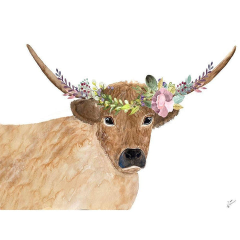 Steer Head Floral Black Modern Wood Framed Art Print by Barski, Karen
