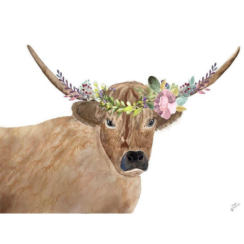 Steer Head Garland White Modern Wood Framed Art Print by Barski, Karen