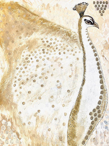Albino Peacock Gold White Modern Wood Framed Art Print with Double Matting by Barski, Karen