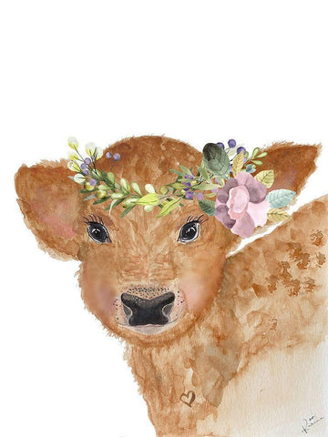 Young Calf White Modern Wood Framed Art Print with Double Matting by Barski, Karen