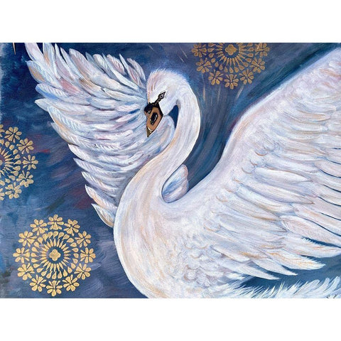 Swan With Gold Mandala Gold Ornate Wood Framed Art Print with Double Matting by Barski, Karen