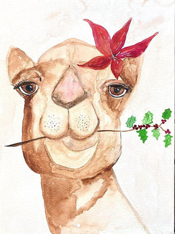 Xmas Camel Black Ornate Wood Framed Art Print with Double Matting by Barski, Karen