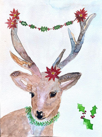 Xmas Deer White Modern Wood Framed Art Print with Double Matting by Barski, Karen
