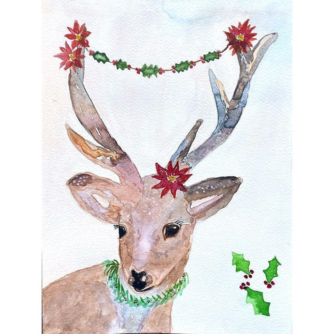 Xmas Deer Black Modern Wood Framed Art Print by Barski, Karen